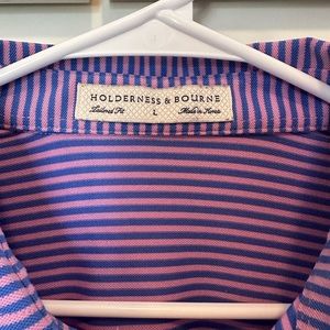 Holderness & Bourne pink and blue striped polo